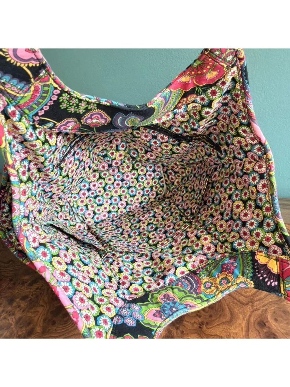 Retired Vera Bradley Hobo Bag Symphony In Hue Quilted Paisley Floral Vibrant Tot